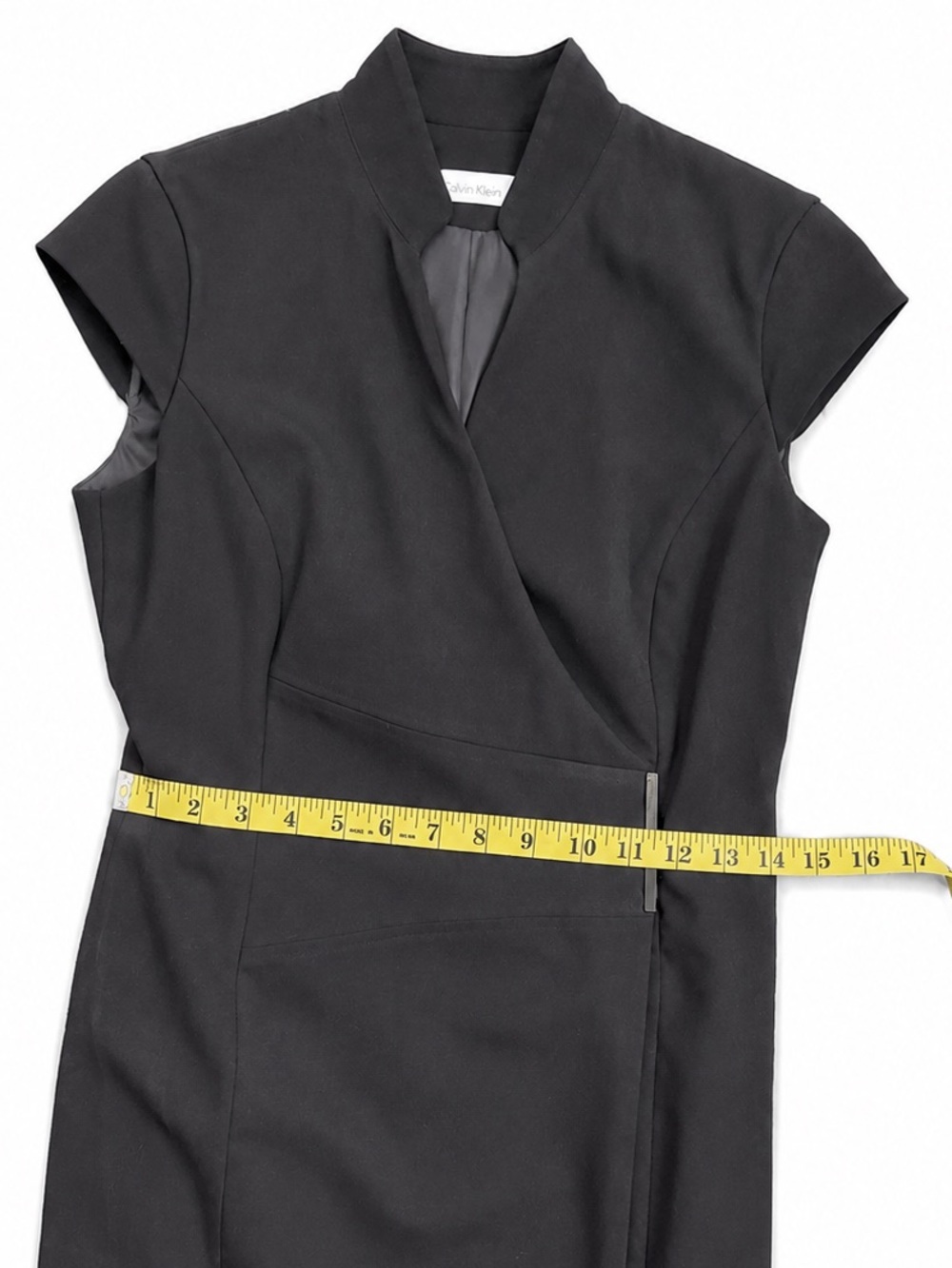 Calvin Klein (Carolyn Bassett) Style Black Cap-Sleeve Wrap Sheath Dress Size 2 - Picture 5 of 7